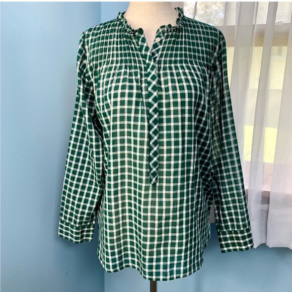 J. Crew Green Gingham Windowpane Popover Pintuck Top Size 6 - Picture 2 of 7